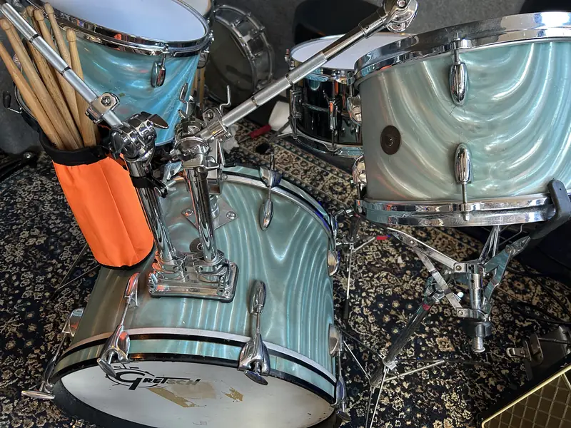Vintage Gretsch drum kit in pearl blue